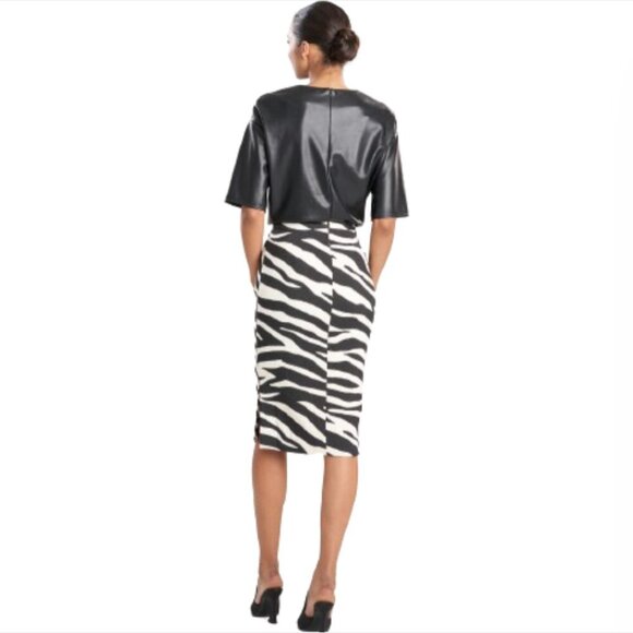 NWT Natori Leo Jacquard Pencil Skirt Womens 12 Cream Black Stripe Straight NEW - Picture 2 of 14